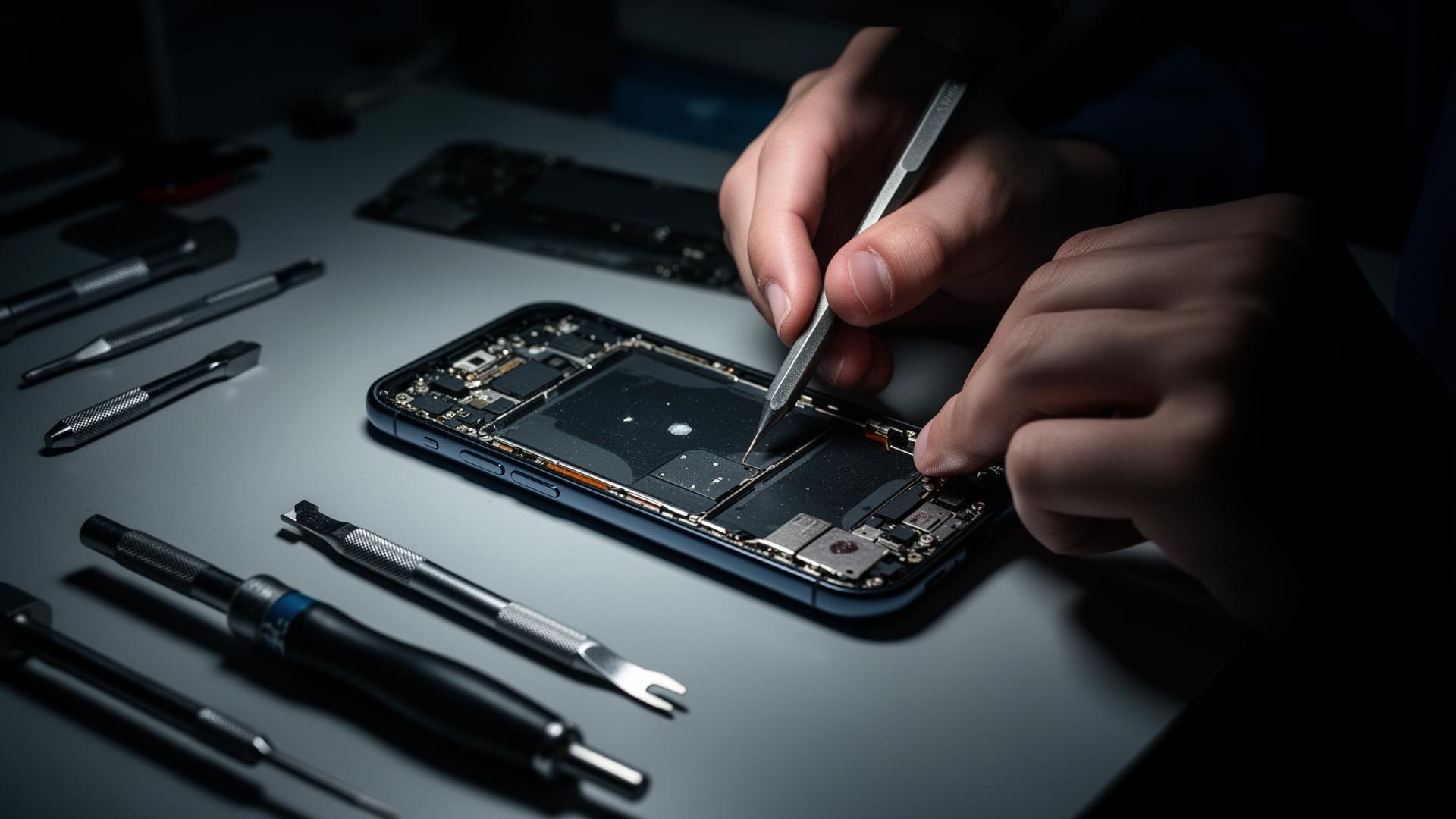 Técnico da CRCELL consertando um celular